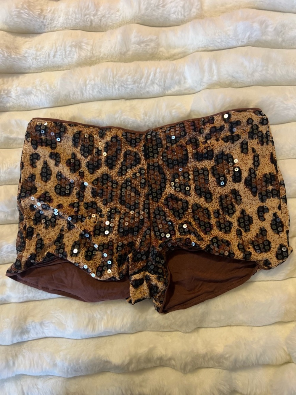SHEIN Sequin Leopard Print High-Waist Panty Shorts - Brown
